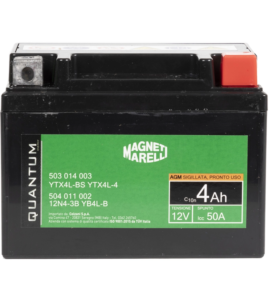 MAGNETI MARELLI BATTERIA MOTO E SCOOTER 4AH 12V 50A TECNOLOGIA AGM SIGILLATA POLO POSITIVO DESTRO